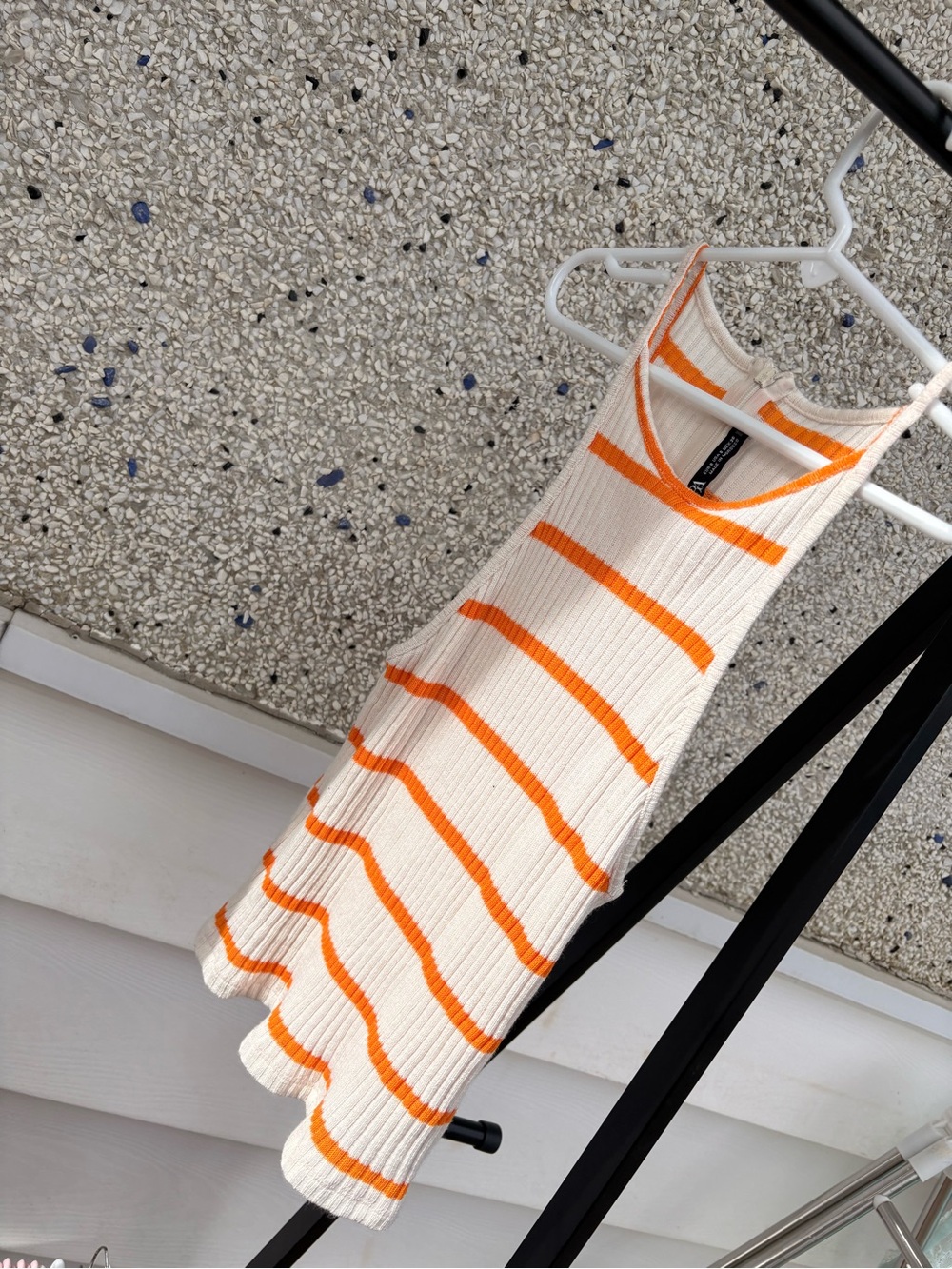 Zara Cream and Orange Ribbed Tank Dress